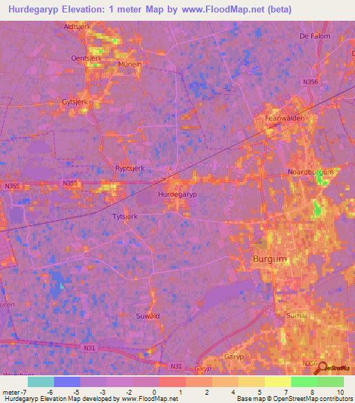 Hurdegaryp,Netherlands Elevation Map