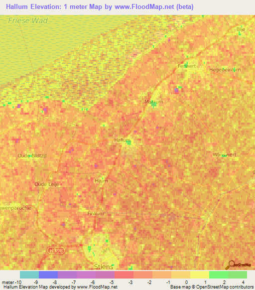 Hallum,Netherlands Elevation Map
