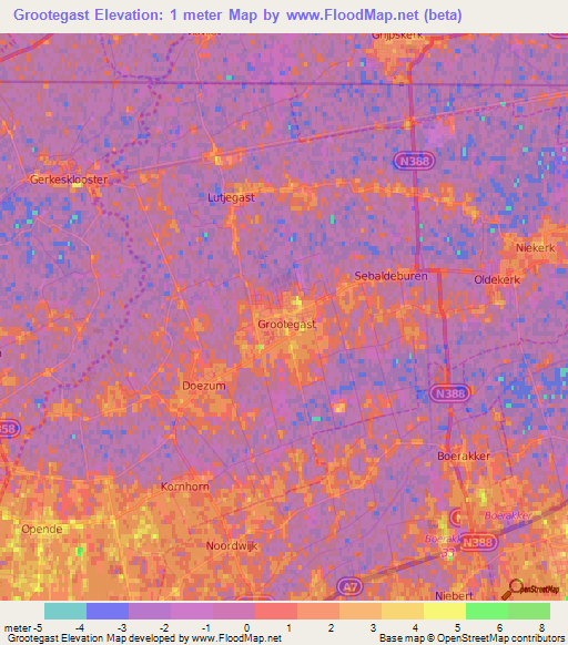 Grootegast,Netherlands Elevation Map