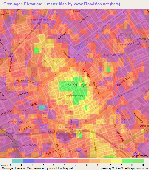 Groningen,Netherlands Elevation Map
