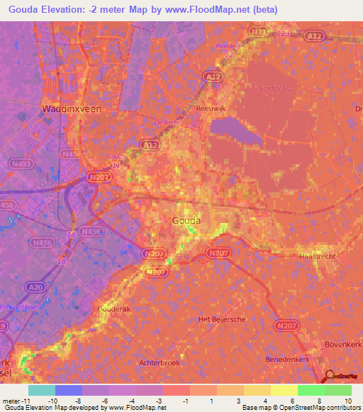 Gouda,Netherlands Elevation Map