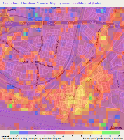 Gorinchem,Netherlands Elevation Map