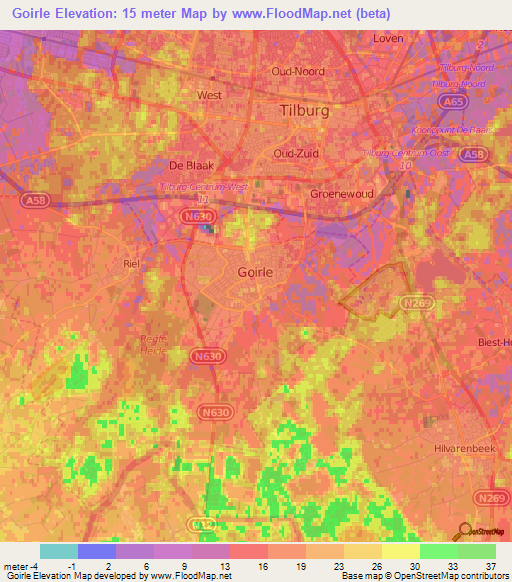 Goirle,Netherlands Elevation Map