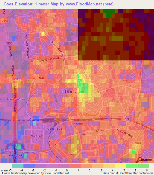 Goes,Netherlands Elevation Map