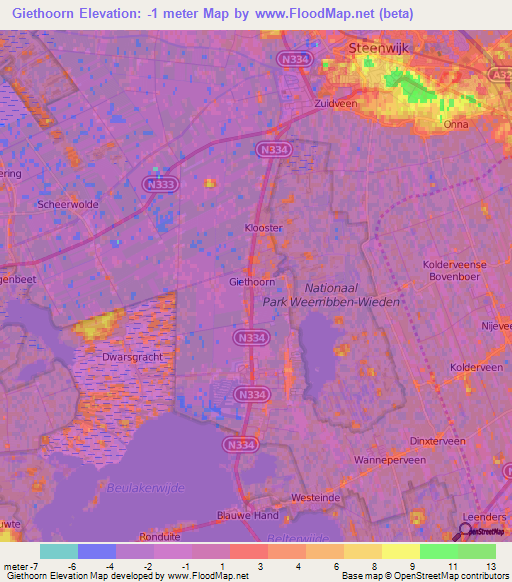 Giethoorn,Netherlands Elevation Map