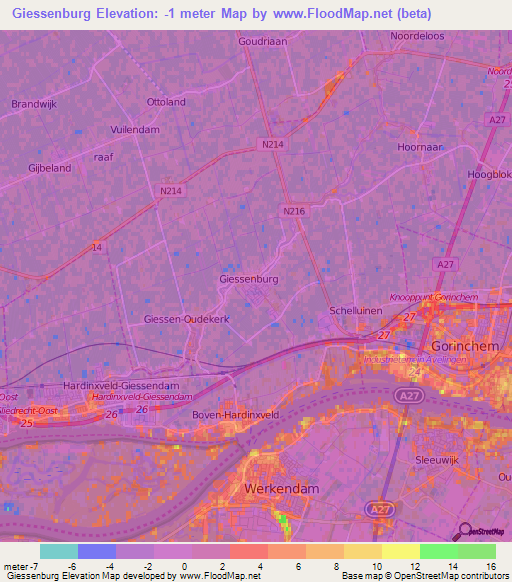 Giessenburg,Netherlands Elevation Map