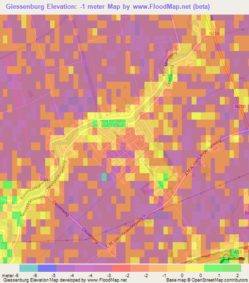 Giessenburg,Netherlands Elevation Map