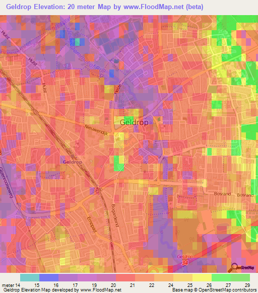 Geldrop,Netherlands Elevation Map