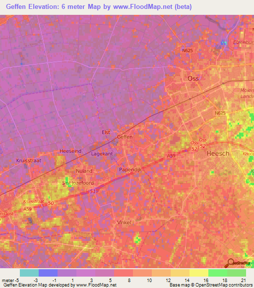 Geffen,Netherlands Elevation Map