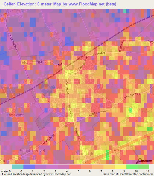 Geffen,Netherlands Elevation Map