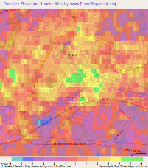 Franeker,Netherlands Elevation Map