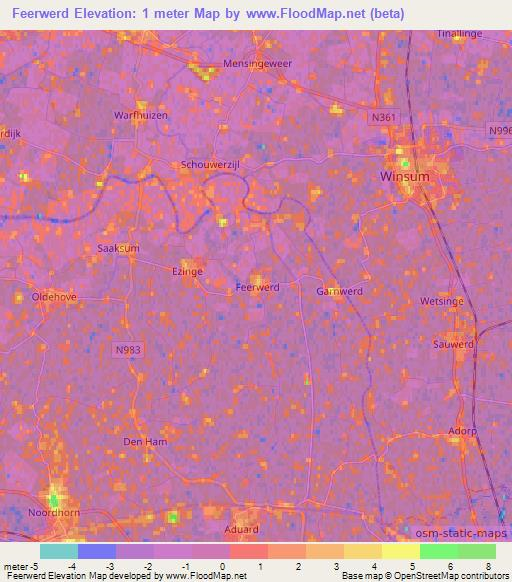 Feerwerd,Netherlands Elevation Map