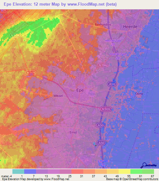 Epe,Netherlands Elevation Map