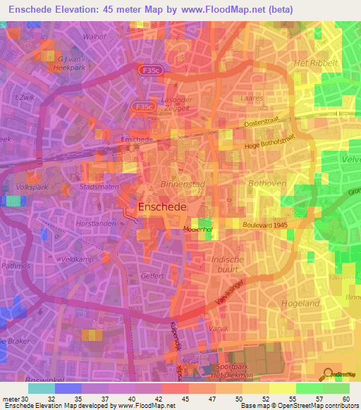 Enschede,Netherlands Elevation Map