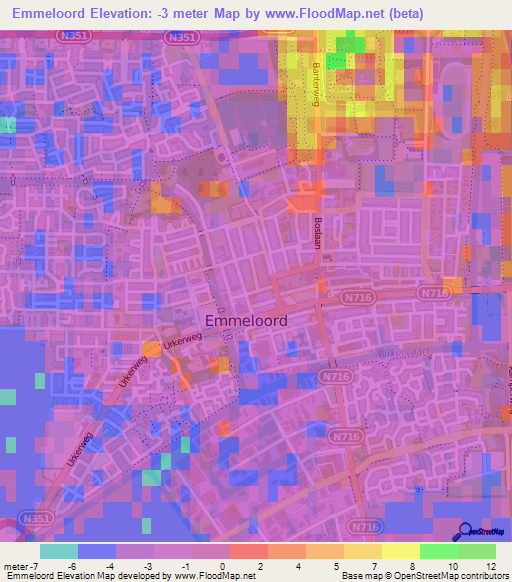 Emmeloord,Netherlands Elevation Map