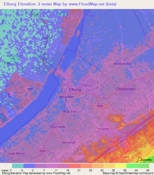 Elburg,Netherlands Elevation Map