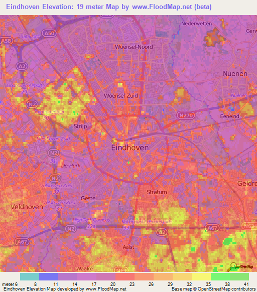 Eindhoven,Netherlands Elevation Map