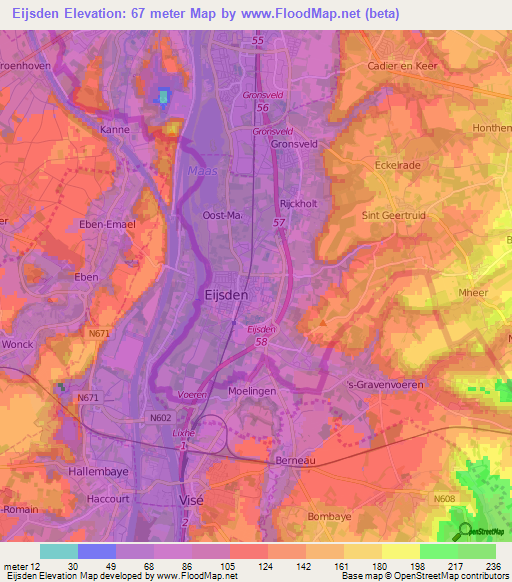 Eijsden,Netherlands Elevation Map