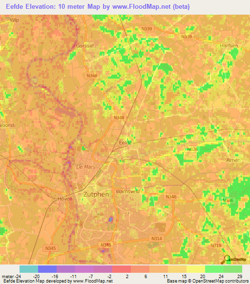 Eefde,Netherlands Elevation Map