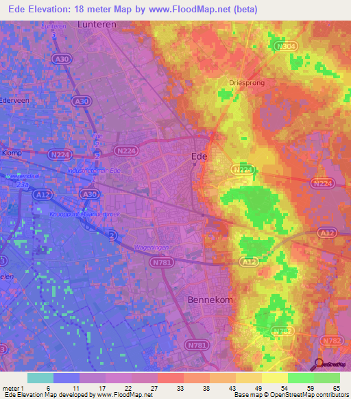 Ede,Netherlands Elevation Map