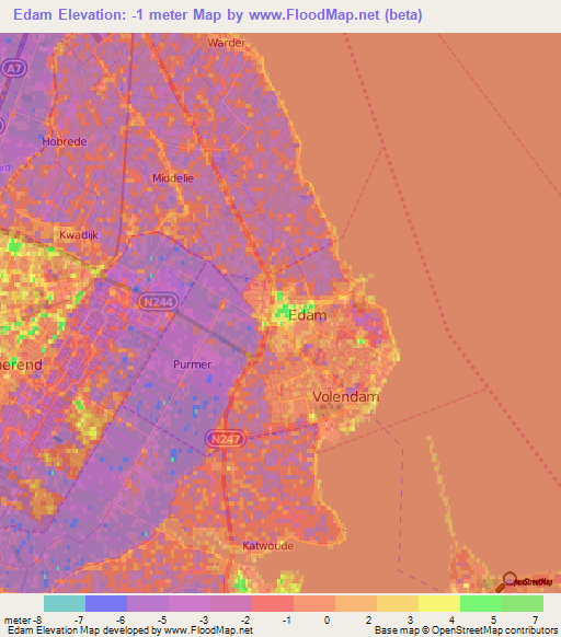 Edam,Netherlands Elevation Map