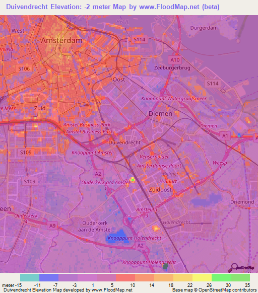 Duivendrecht,Netherlands Elevation Map