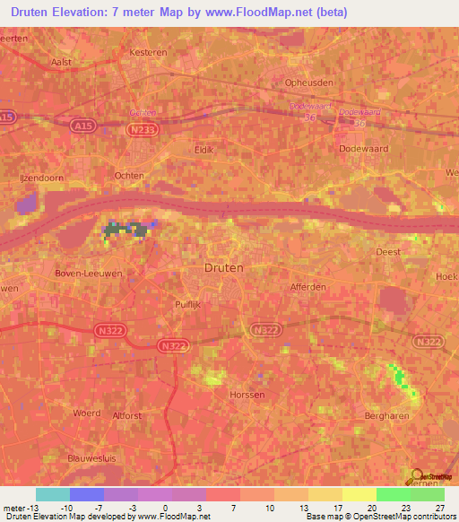 Druten,Netherlands Elevation Map