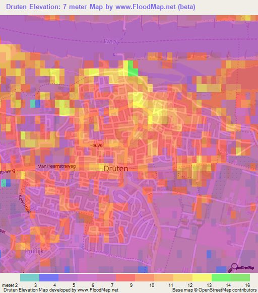 Druten,Netherlands Elevation Map