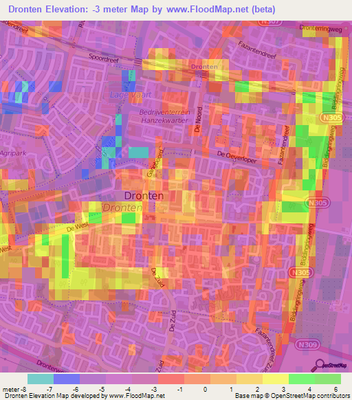 Dronten,Netherlands Elevation Map