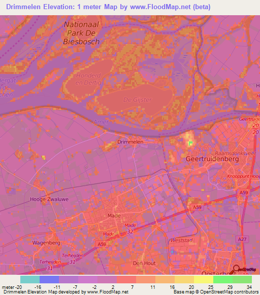 Drimmelen,Netherlands Elevation Map