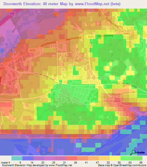 Doorwerth,Netherlands Elevation Map