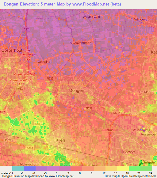 Dongen,Netherlands Elevation Map