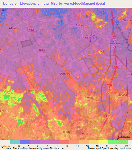 Donderen,Netherlands Elevation Map