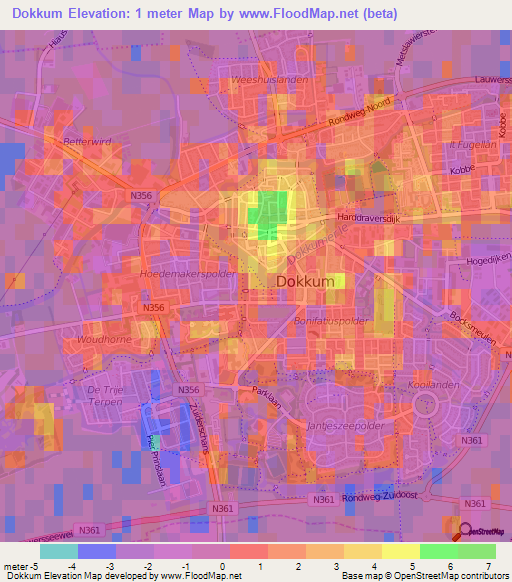 Dokkum,Netherlands Elevation Map