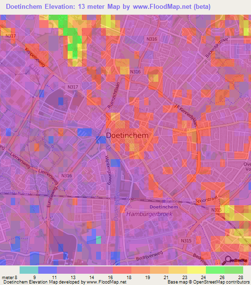 Doetinchem,Netherlands Elevation Map