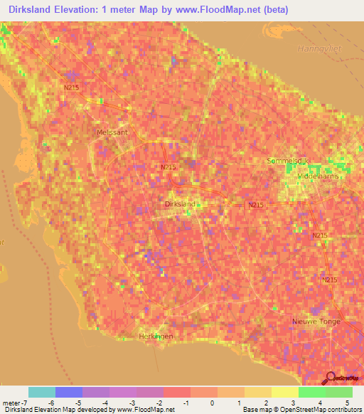 Dirksland,Netherlands Elevation Map