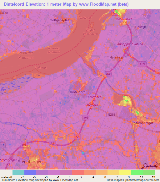 Dinteloord,Netherlands Elevation Map