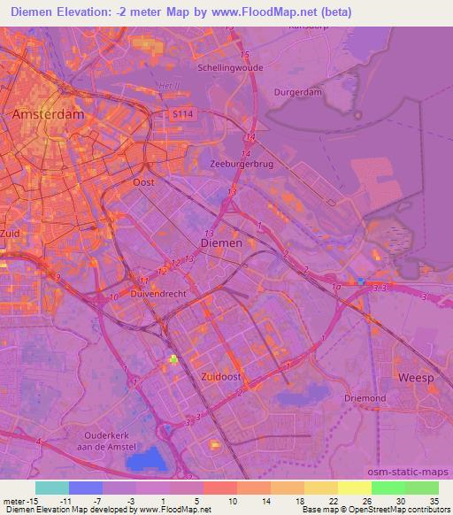 Diemen,Netherlands Elevation Map