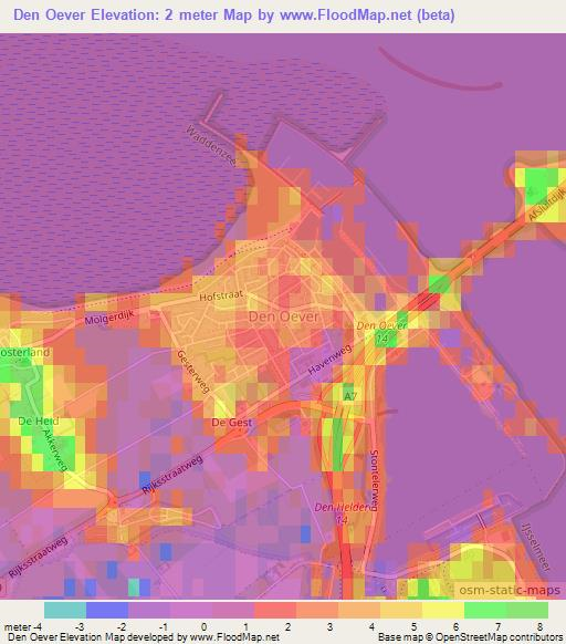 Den Oever,Netherlands Elevation Map