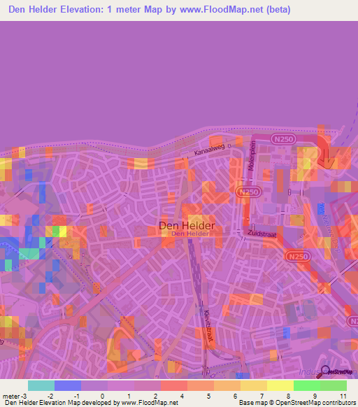 Den Helder,Netherlands Elevation Map