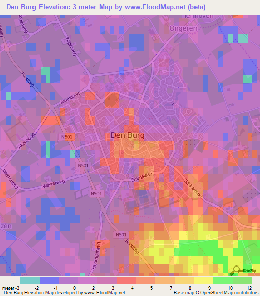 Den Burg,Netherlands Elevation Map