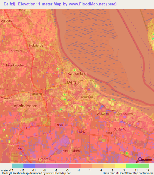 Delfzijl,Netherlands Elevation Map