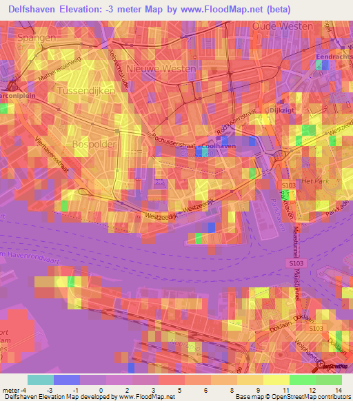 Delfshaven,Netherlands Elevation Map