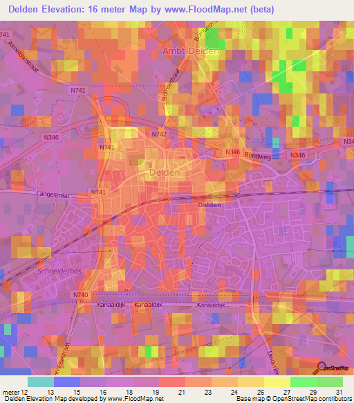 Delden,Netherlands Elevation Map