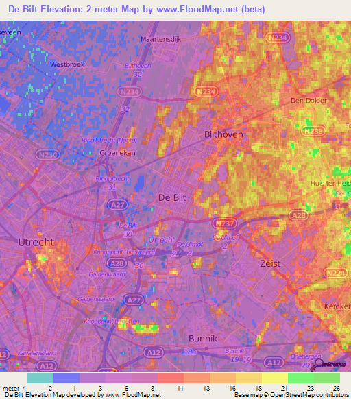 De Bilt,Netherlands Elevation Map