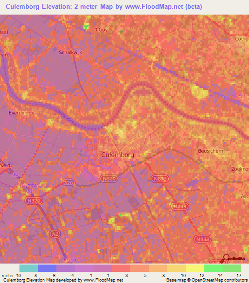 Culemborg,Netherlands Elevation Map