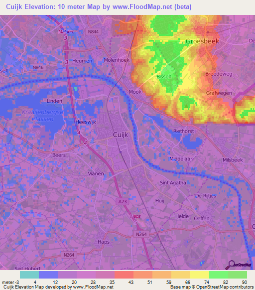 Cuijk,Netherlands Elevation Map