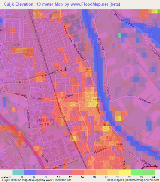 Cuijk,Netherlands Elevation Map