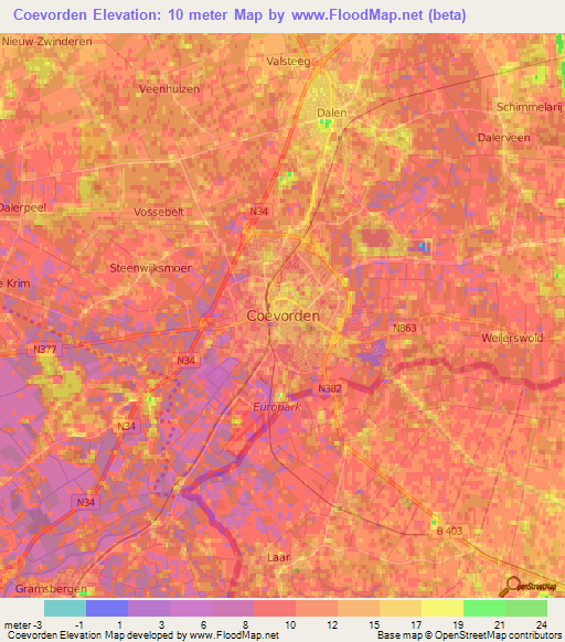 Coevorden,Netherlands Elevation Map
