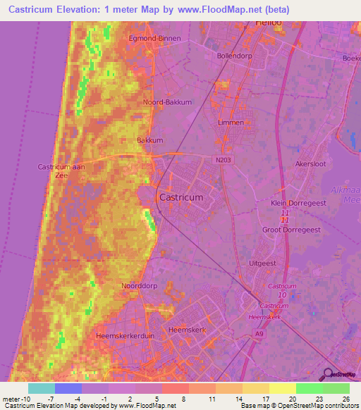 Castricum,Netherlands Elevation Map